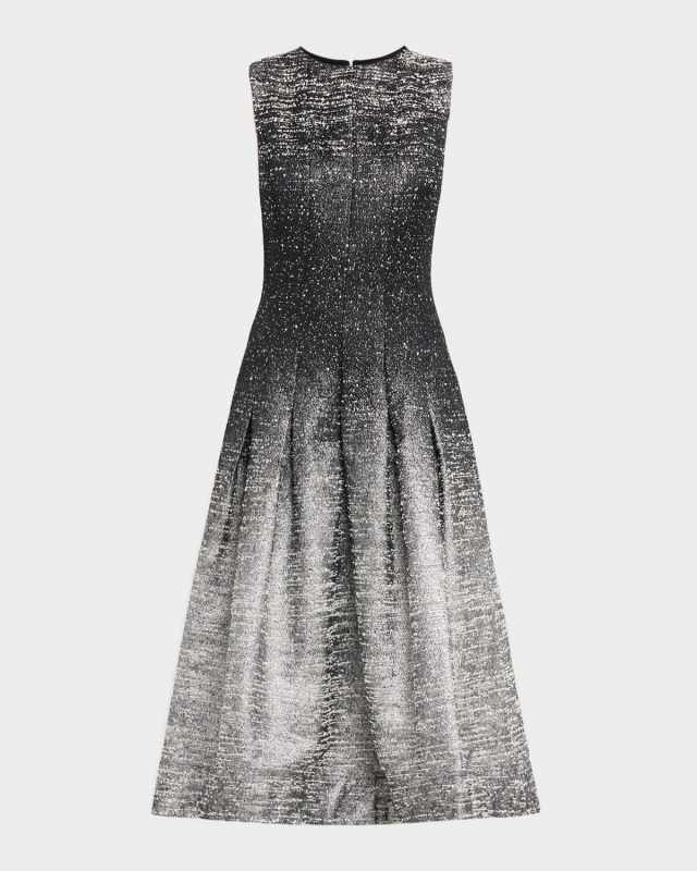 Sleeveless Ombre Metallic Boucle Jacquard Midi Dress